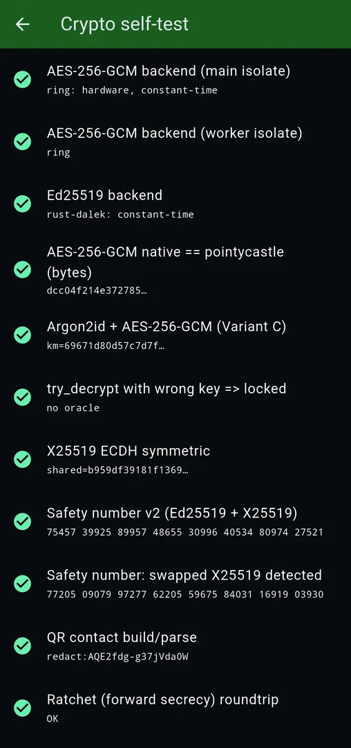 Crypto self-test with all checks passing